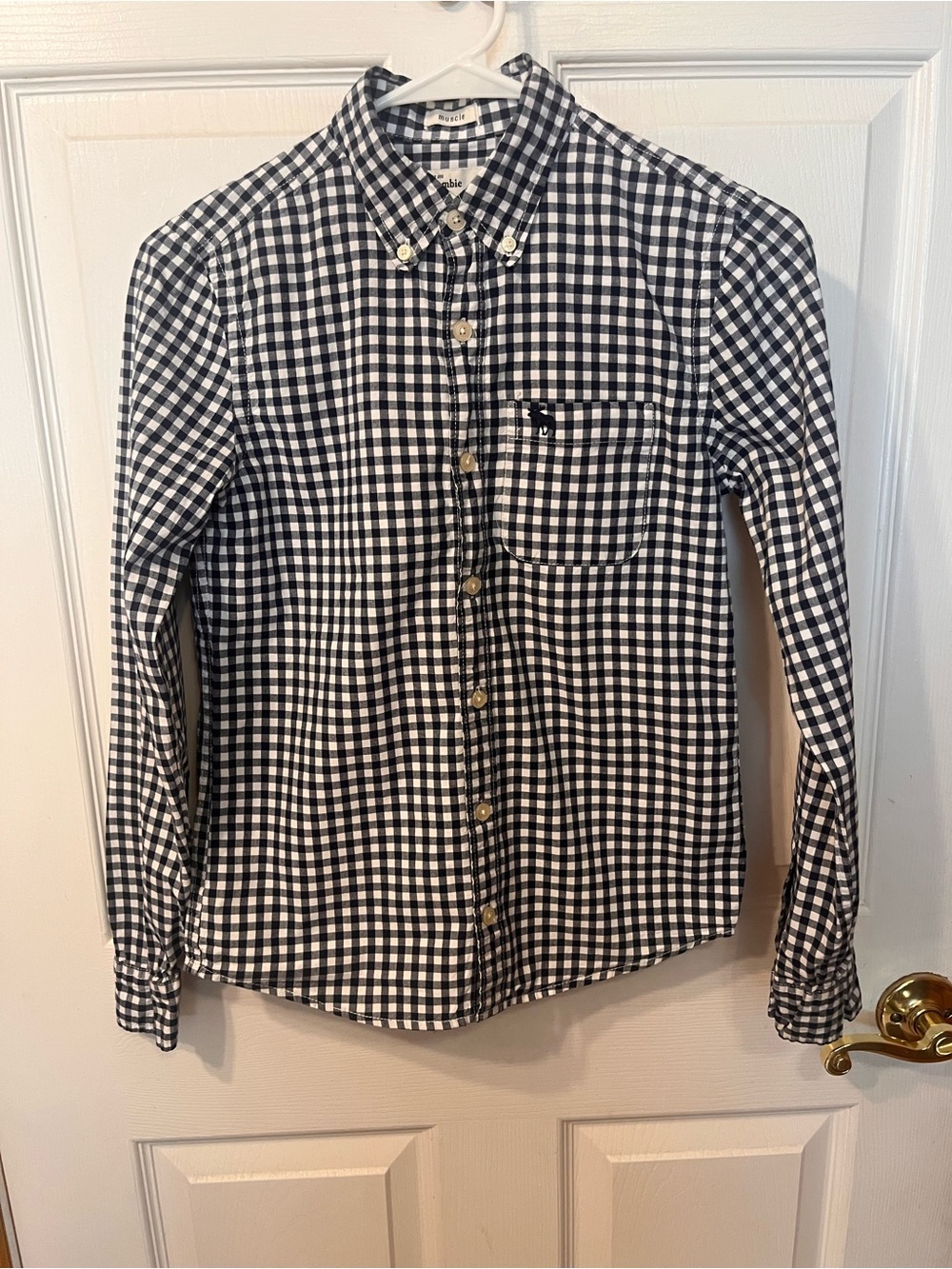 Kid’s Navy and White Gingham Button-Down Shirt
